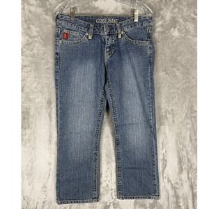 GUESS JEANS Womens Blue Denim Embroidered Pocket Cropped Jeans Size 26